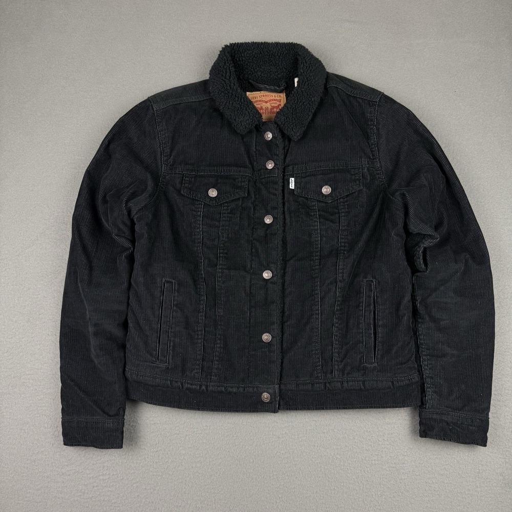 Levis Sherpa Womens Large Corduroy‎ Trucker Jacket Color Black
